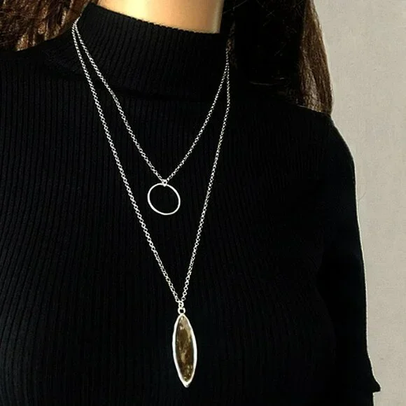 Marlowe Ellipse Circle Layered Light Champagne Crystal Necklace Gift Packaged - Picture 3 of 9